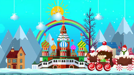 冬天雪地蛋糕火车卡通背景