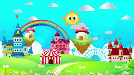 清新阳光卡通房子背景