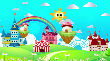 清新阳光卡通房子背景