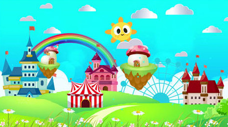 清新阳光卡通房子背景