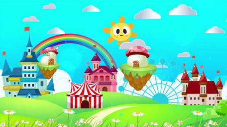 清新阳光卡通房子背景