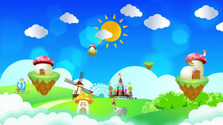 梦幻天空卡通白云背景