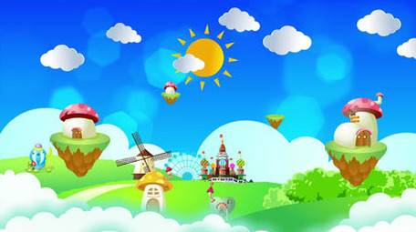 梦幻天空卡通白云背景