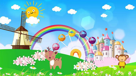 清新卡通草原小鹿城堡背景