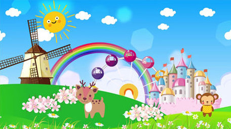 清新卡通草原小鹿城堡背景