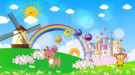 清新卡通草原小鹿城堡背景