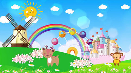 清新卡通草原小鹿城堡背景