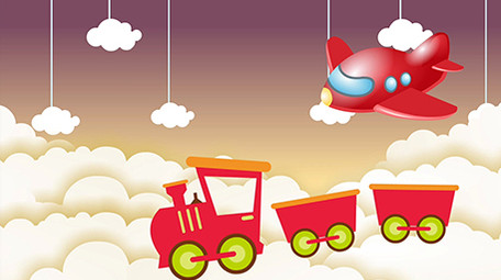 卡通天空飞机火车行驶行驶