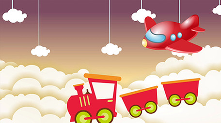 卡通天空飞机火车行驶行驶