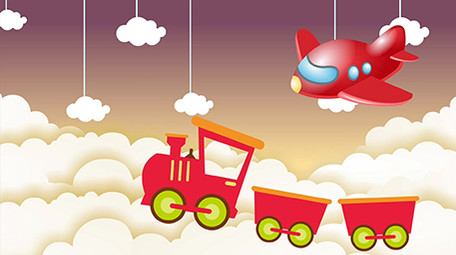 卡通天空飞机火车行驶行驶