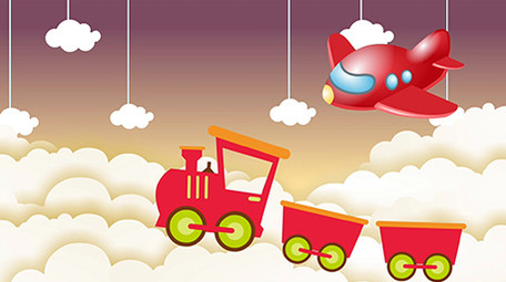 卡通天空飞机火车行驶行驶