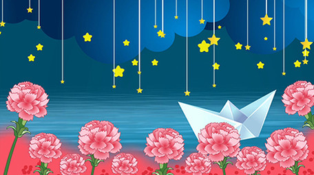 梦幻花朵水面小船背景