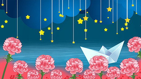 梦幻花朵水面小船背景