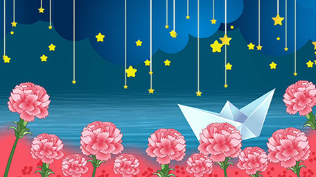 梦幻花朵水面小船背景