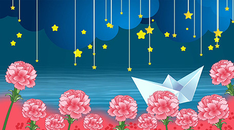 梦幻花朵水面小船背景