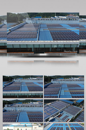 4K航拍钢构屋顶太阳能电池板图片