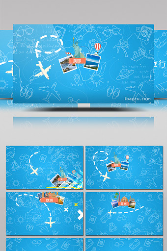 卡通世界旅游景点环球假期旅行片头AE模板图片