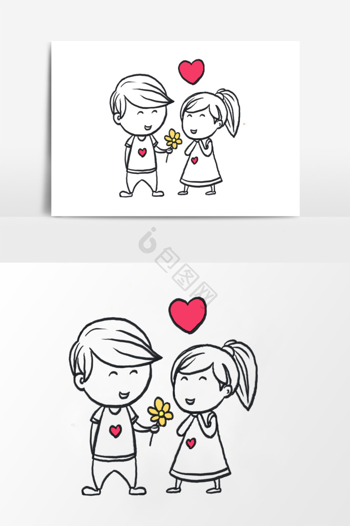 简笔画情侣送花图片