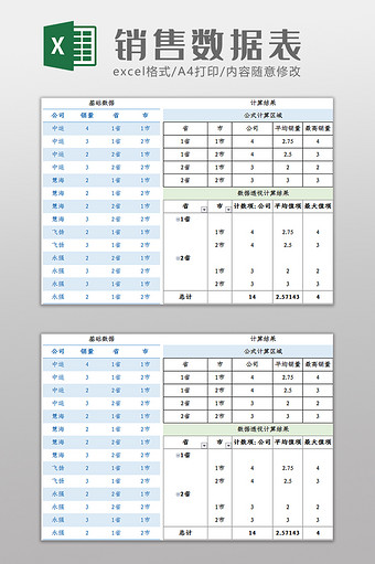 简约销售数据透视表Excel模板图片