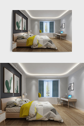 现代北欧风卧室3D MAX模型效果图图片