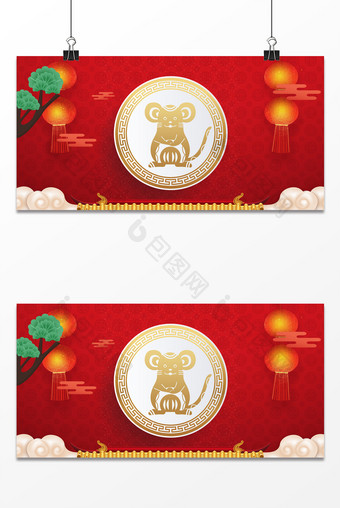 红色中国红鼠年新年春节背景图片
