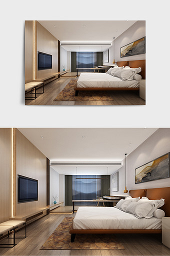 现代卧室3d max模型室内效果图图片