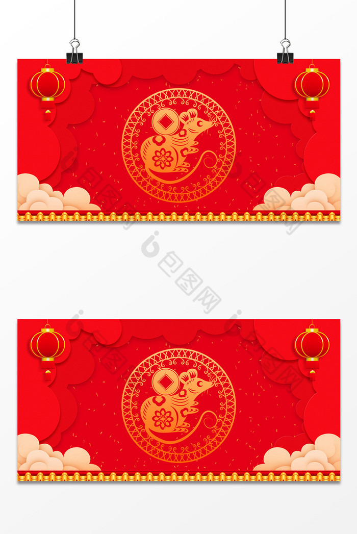 中国红鼠年新春灯笼祥云广告图图片图片