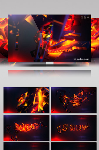 火焰熔岩三维碎块汇聚动画标志片头AE模板图片