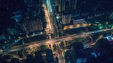 西安4K航拍夜晚十字路口车水马龙延时