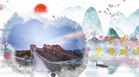 水墨山水桃花中国古风会声会影模板