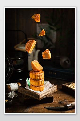 广式月饼悬浮氛围美食摄影图片