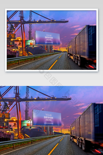 港口公路货轮海港城市户外广告牌海报样机图片