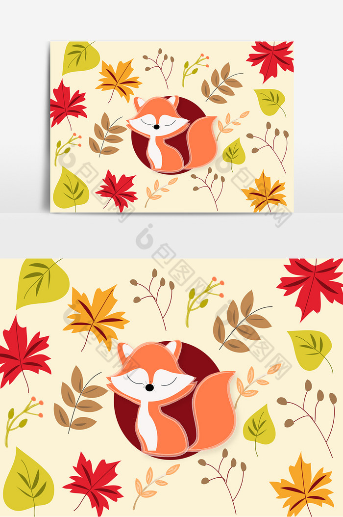 秋天底纹花纹立秋秋分落叶狐狸季节图片图片