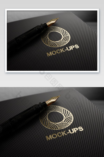 黑色渐变钢板钢笔烫金字logo标志样机图片