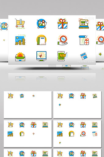 图形动画演示商店购物动态图标元素AE模板图片