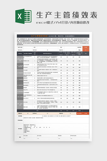 企业生产主管绩效考核表Excel模板图片