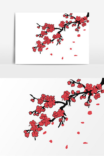 红色中国风手绘风梅花矢量素材花瓣飘零图片
