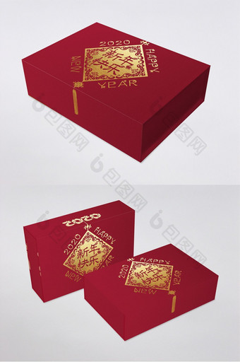简约大气中国结新年礼盒手提袋包装设计图片