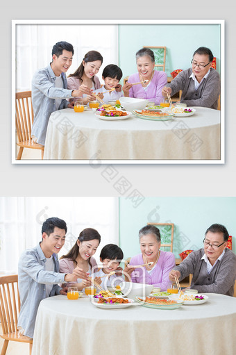 春节新年一家人一起吃年夜饭图片