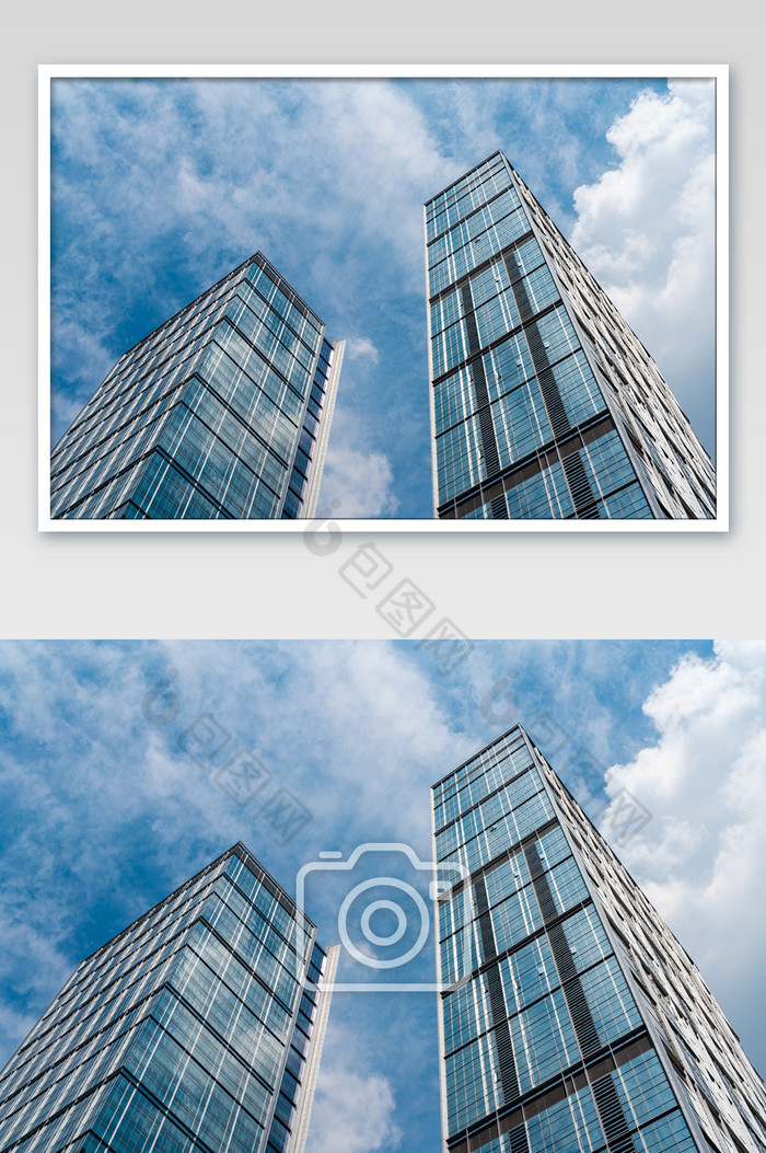 高端蓝色商务办公楼城市建筑仰视摄影图片图片