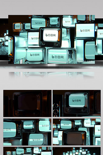 复古老电视堆屏幕雪花信号故障花屏包装图片