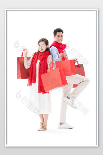 春节新年男女夫妻购物消费打年货图片