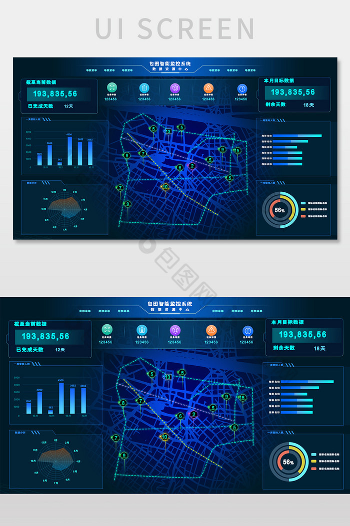 深蓝色科技数据监控系统可视化界面图片图片