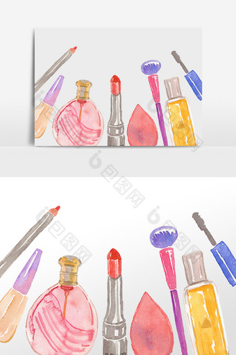 彩妆水彩化妆品插画图片