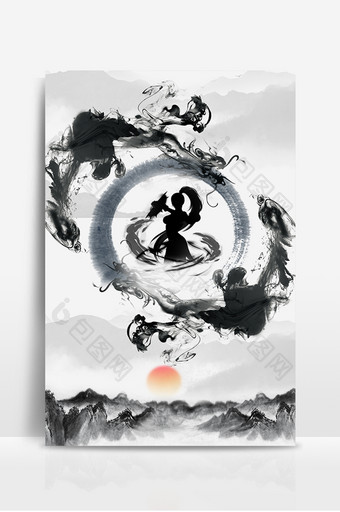 大气古风水墨武侠人物背景图片