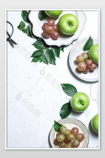 亮调新鲜青苹果海报美食摄影图片