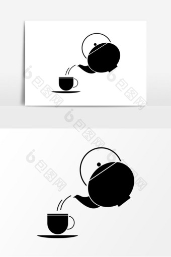 黑色剪影茶壶茶元素图片