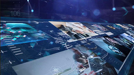 震撼蓝色图片墙汇企业科技宣传片头AE模板