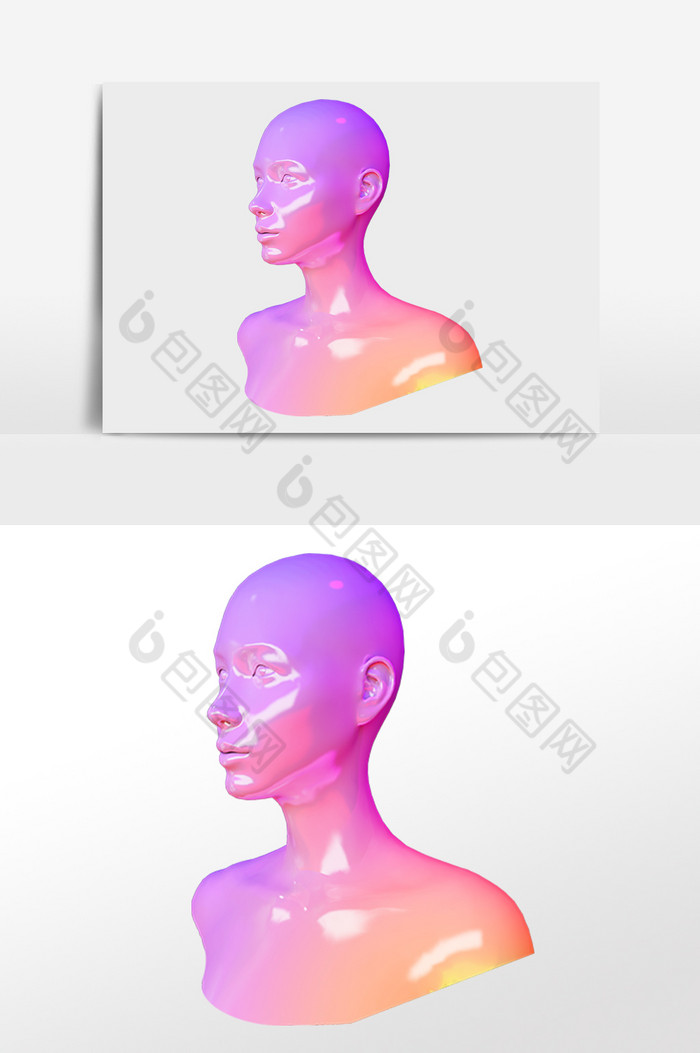 紫色C4D石膏人头像侧面图片图片