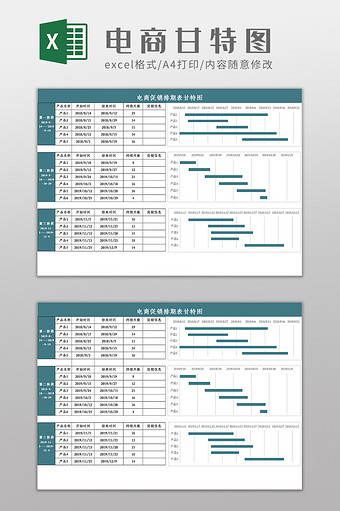 电商促销排期表甘特图excel模板